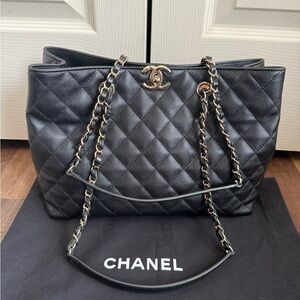 Chanel Black Shopping Bag Grained Calfskin Quilted Shoulder Bag